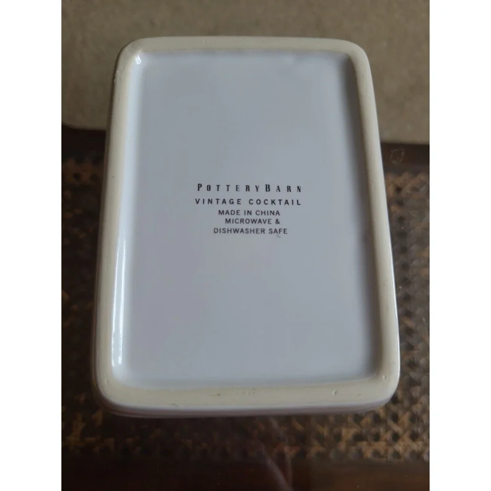 Pottery Barn Vintage Poster Appetizer Set 4 Dishes & Tray Martini Florio White